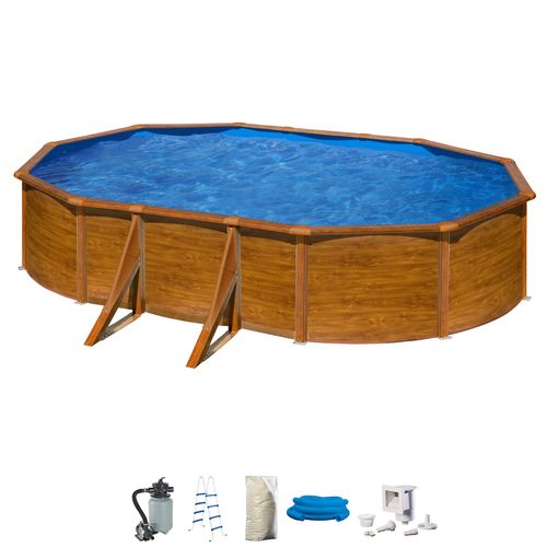 Ovalpool MY POOL BWT, braun, B:300cm H:120cm L:500cm, Schwimmbecken, in moderner Holzoptik, Höhe 120 cm, verschiedene Größen