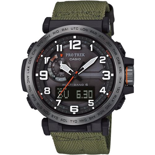 Funkchronograph CASIO PRO TREK Armbanduhren grün (dunkelgrün) Herren Quarzuhr, Armbanduhr, Herrenuhr, Funk, Solar, Stoppfunktion, digital