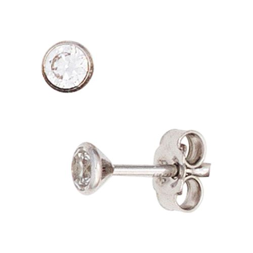 Paar Ohrstecker JOBO, weiß (weißgold 333), Ohrringe, Damen, Weißgold 333, rund 333 Weißgold mit Zirkonia