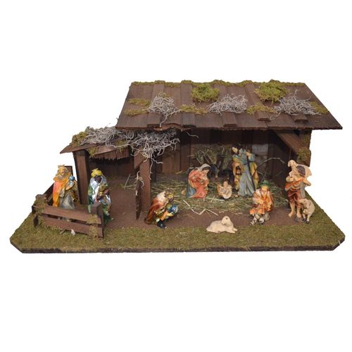 Krippe ALFRED KOLBE "Krippenstall" Weihnachtskrippen braun mit 11 cm Poly-Figuren 11tlg.