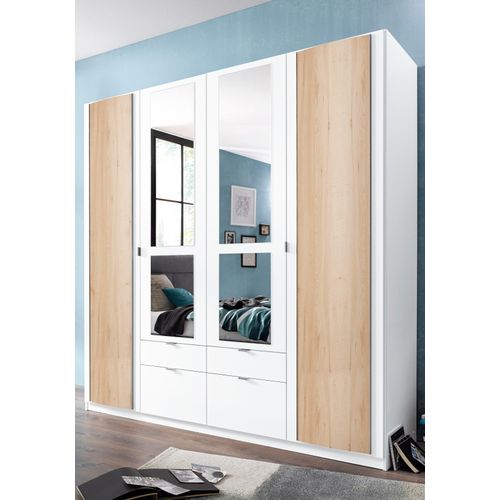 Kleiderschrank PRIESS, weiß (weiß, edelbuchefarben), B:185cm H:193cm T:54cm, Holzwerkstoff, Schränke, Drehtürenschrank Kleiderschrank, mit gerundeten Elementen auf den Außentüren