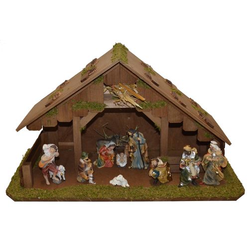 Krippe ALFRED KOLBE "Krippenstall" Weihnachtskrippen braun mit 11 cm Poly-Figuren 11tlg.