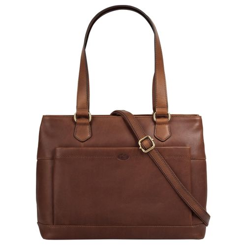 Shopper PIKÉ, Damen, Gr. B/H/T: 33cm x 25cm x 11cm onesize, braun, Leder, unifarben, leicht glänzend, Taschen, echt Leder