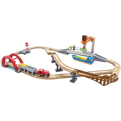 Spielzeug-Eisenbahn HAPE "Bahn- und Seefracht Set" Spielzeugfahrzeuge bunt Kinder mit Licht- und Soundeffekten