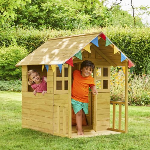 Spielhaus 50NRTH "»Holz Spielhaus, Villa«" Spielhäuser beige (natur) Kinder Natur, 137x121x140 cm