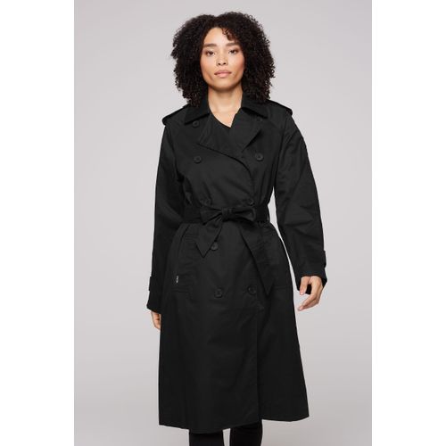 Trenchcoat SOCCX, Damen, Gr. M, schwarz, Material Oberstoff: 100% Baumwolle, Futter: 100% Polyester, bedruckt, casual, lässig geschnitten, hoch geschlossener Ausschnitt, Langarm eingesetzt, Mäntel, mit Knopfriegel an Schultern & Ärmelsaum