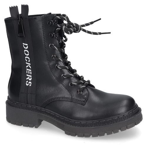 Schnürstiefel DOCKERS BY GERLI Gr. 36, schwarz Damen Schuhe Biker Boots, Plateau Stiefel mit modischem Textilband