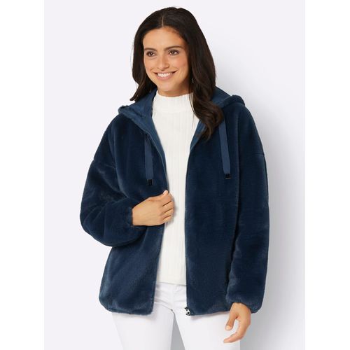 Fellimitatjacke INSPIRATIONEN, Damen, Gr. 36, blau (dunkelblau), 100% Polyester, unifarben, Langarm, Jacken