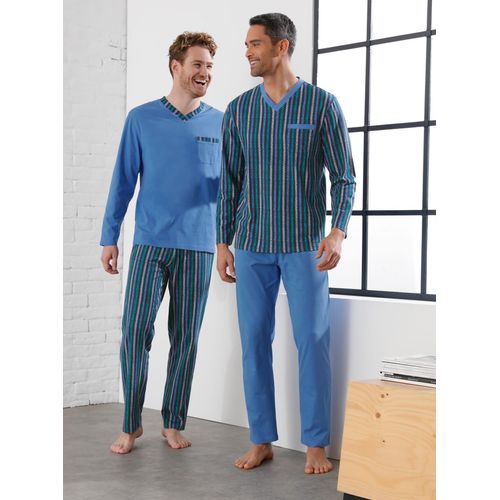 Schlafanzug WÄSCHEPUR, Herren, Gr. 44/46, blau (blau, marine), 100% Baumwolle, Homewear-Sets