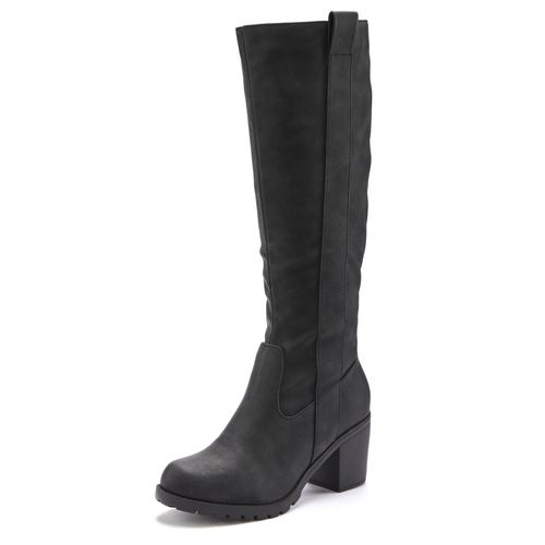 Weitschaftstiefel LASCANA, Damen, Gr. 37, XL-Schaft, schwarz, Obermaterial: 100% Lederimitat. Futter: 100% Textilmaterial. Decksohle: 100% Textilmaterial. Laufsohle: 100% Synthetik, unifarben, elegant, Schuhe Reißverschlussstiefel, Stiefel, Stiefelette, langer Stiefel, Blockabsatz, Cowboy Stil VEGAN