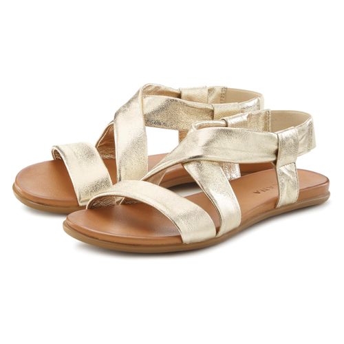 Sandale LASCANA Gr. 42, goldfarben Damen Schuhe aus Leder mit raffinierten Riemchen, Sandalette, Sommerschuh