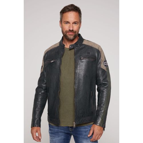 Lederjacke CAMP DAVID, Herren, Gr. M, blau, Material: 100% Leder, Futter Rumpf: 100% Baumwolle, Futter Ärmel: 100% Polyester, bestickt, casual, gerade kurz, Langarm eingesetzt gerader Abschluss, Jacken, mit Brusttaschen