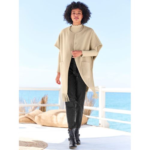 Cape HEINE Gr. 40/42, beige (beige, meliert), Damen, 90% Polyester, 10% Wolle, unifarben, Jacken