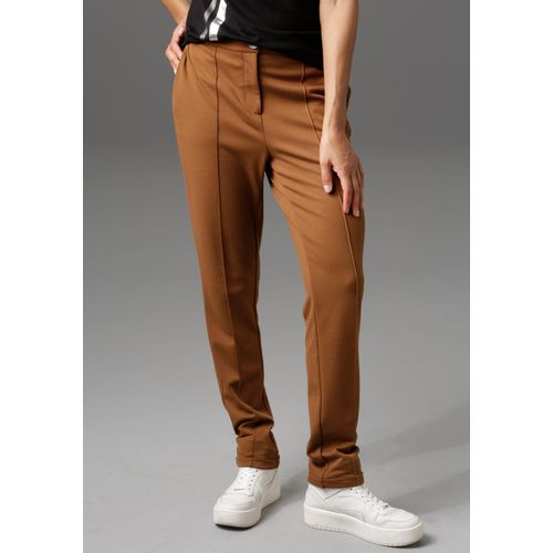 Jerseyhose ANISTON CASUAL, Damen, Gr. 48, N-Gr, braun, Jersey, Obermaterial: 63% Polyester, 32% Viskose, 5% Elasthan, unifarben, modisch, figurumspielend lang, Hosen, mit Biesen verziert