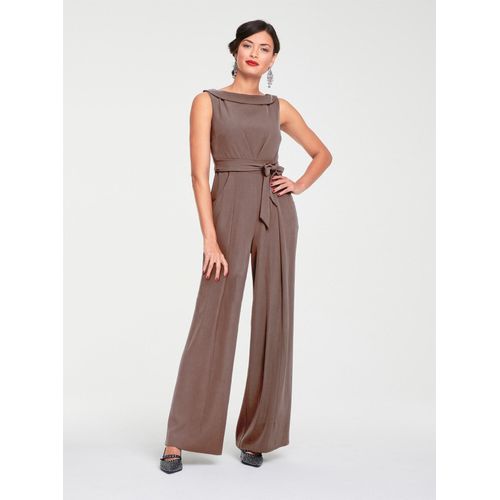 Overall HEINE, Damen, Gr. 38, Normalgrößen, grau (taupe), 98% Polyester, 2% Elasthan, unifarben, lang, ohne Ärmel, Overalls