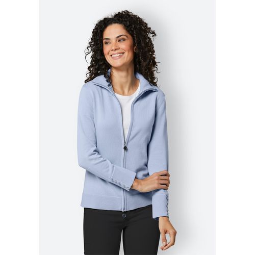 Strickjacke CREATION L PREMIUM, Damen, Gr. 48, blau (eisblau), 100% Baumwolle, unifarben, Langarm, Strickjacken