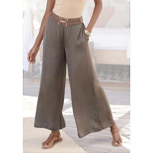 Webhose LASCANA Gr. 34, N-Gr, grün (khaki) Damen Hosen aus leichter Satinqualität, weite Palazzohose mit Taschen, Stoffhose