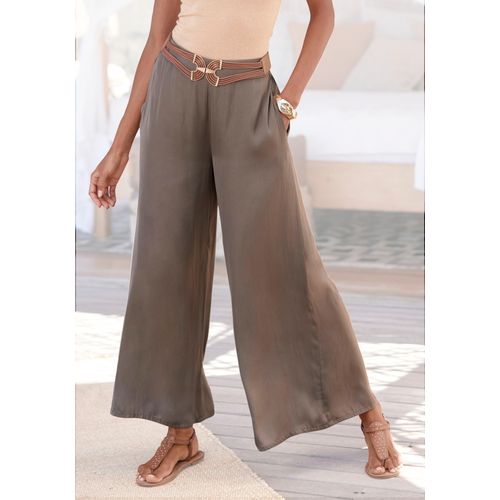 Webhose LASCANA Gr. 42, N-Gr, grün (khaki) Damen Hosen aus leichter Satinqualität, weite Palazzohose mit Taschen, Stoffhose