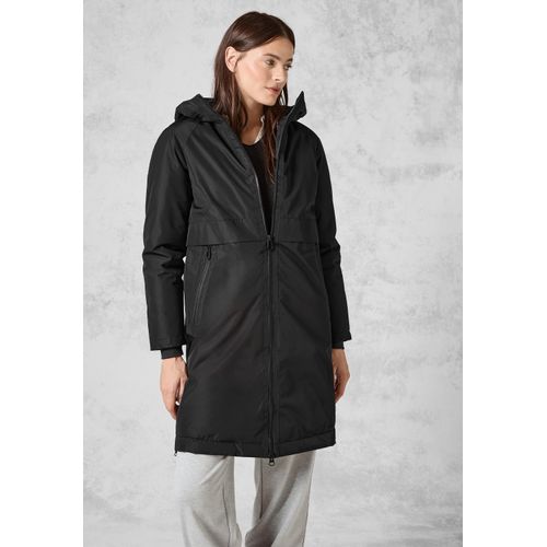 Trenchcoat CECIL, Damen, Gr. M (40), schwarz, Stoff, 100% Polyester, unifarben, casual, gerade lang, ohne Ausschnitt, Langarm Bündchen, Mäntel, mit Kapuze mit Tunnelzugband