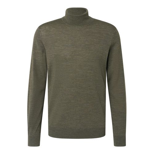 Rollkragenpullover BUGATTI, Herren, Gr. XL, grün (oliv), 100% Wolle, unifarben, casual, regular fit, ohne Ausschnitt, Langarm Rippbündchen, Pullover, aus 100 % Merinowolle