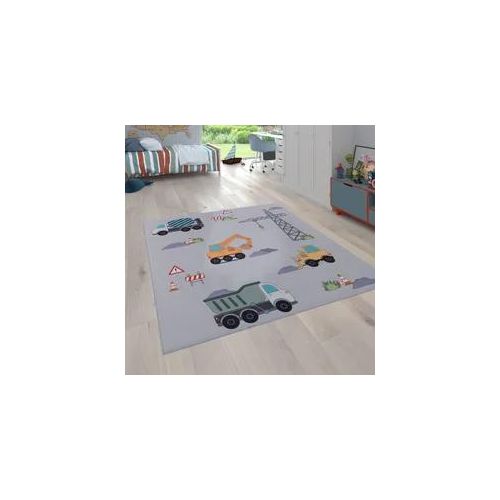 Kinderteppich PACO HOME "Bino 579" Teppiche Gr. B: 200cm, 4mm, L: 200cm, grau Kinder Spielteppich, Motiv Autos & Baustelle, Kinderzimmer