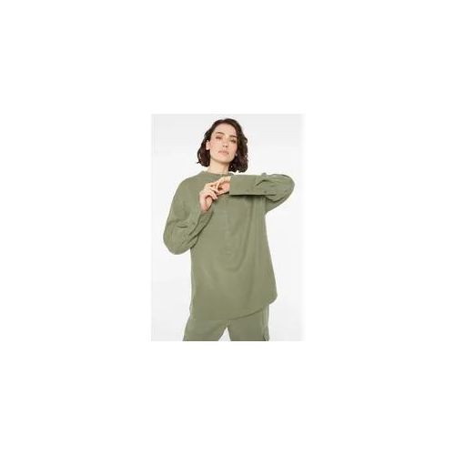 Langarmbluse SENSES.THE LABLE Gr. L, grün (natural khaki) Damen Blusen mit längerer Rückenpartie