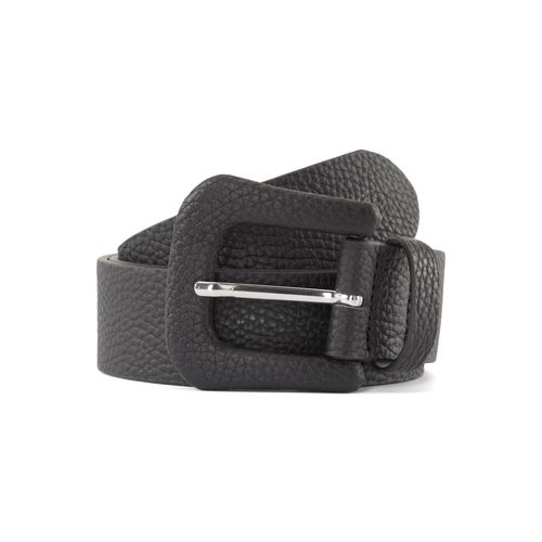 TOM TAILOR Damen TTAUDREY Ledergürtel mit bezogener Dornschließe, schwarz, Logo Print, Gr. 75