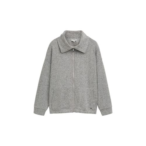 TOM TAILOR Damen Plus Size - Sweatjacke mit Stehkragen, grau, Fischgrät, Gr. 44