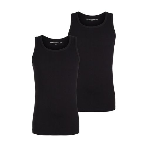TOM TAILOR Herren Tanktops mit Rippstruktur im 2er-Pack, schwarz, Uni, Gr. M/5