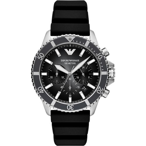 Chronograph EMPORIO ARMANI Armbanduhren schwarz Herren Quarzuhr, Armbanduhr, Herrenuhr, Silikonarmband, analog, Tag