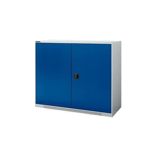 Schäfer Shop Genius Flügeltürenschrank FS, Stahl, mit Belüftungslöchern, B 1343 x T 520 x H 1105 mm, 3 OH, Weißalu/Enzianblau, bis 450 kg