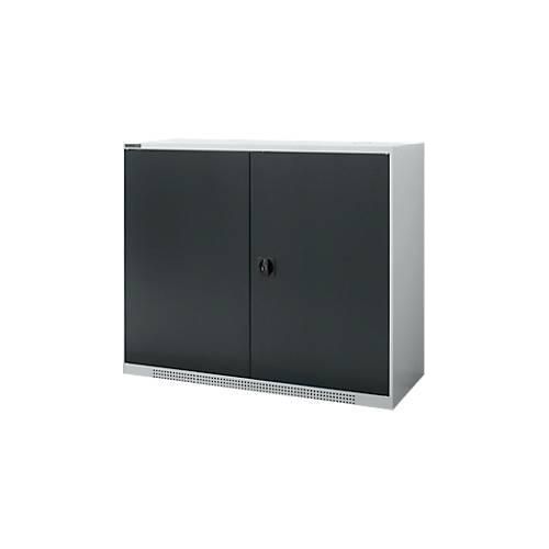 Schäfer Shop Genius Flügeltürenschrank FS, Stahl, mit Belüftungslöchern, B 1343 x T 520 x H 1105 mm, 3 OH, Weißalu/Anthrazitgrau, bis 450 kg