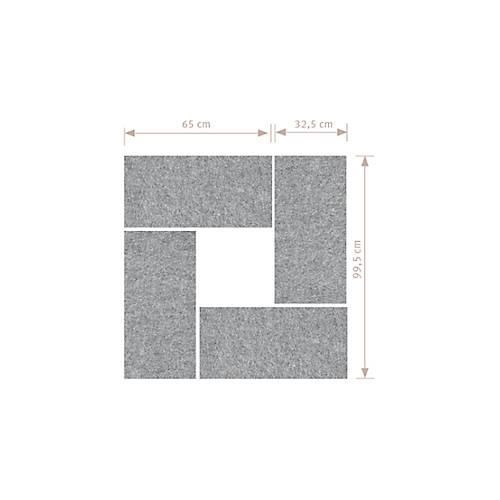 Akustik-Wandelemente, 4 Stück, Schallabsorberklasse C, Befestigung mit Magnetstreifen, B 235 x H 650 mm, Vlies, grau-meliert