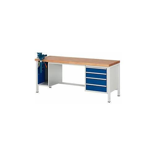 Werkbank Modell 8185, 4 Schubladen, Schrank mit Einschiebetür, inkl. Schraubstock, B 2000 x T 700