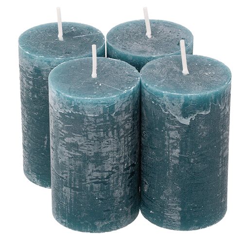 Rustikale Kerzen, petrol, 10 x 6 cm, 4 Stück