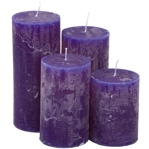 Rustikale Kerzen, lila, abgestuft, 4 Stück Image