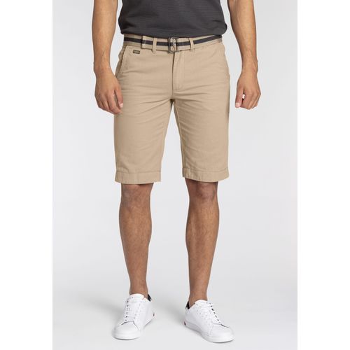 Chinoshorts BRUNO BANANI, Herren, Gr. 40, N-Gr, beige, Twill, Obermaterial: 100% Baumwolle, unifarben, casual, slim fit knieumspielend, Hosen, inklusive Gürtel