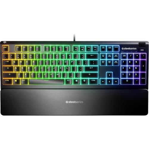 Steelseries Apex 3 USB Gaming-Tastatur Deutsch, QWERTZ Schwarz Beleuchtet, Handballenauflage