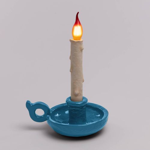 SELETTI Grimm Bugia Dekotischlampe Kerzenform blau