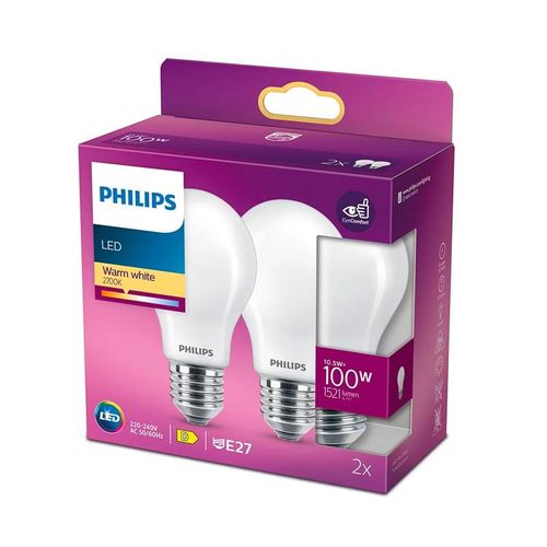 Philips LEDclassic E27 Leuchtmittel, 10,5 Watt, matt, Doppelpack, 8718699763695,