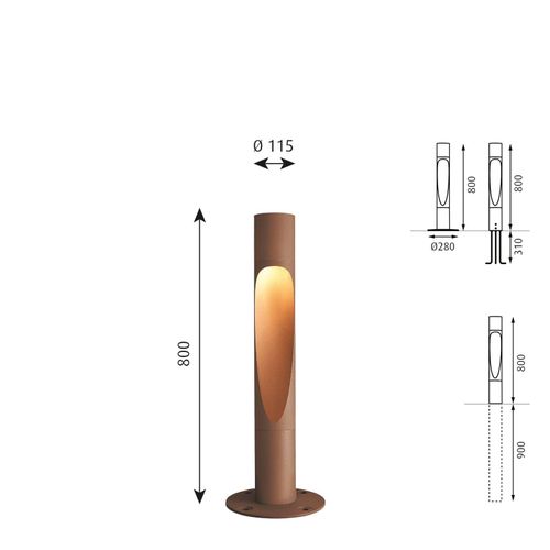 Louis Poulsen Flindt mit Fuß geerdet 80 cm corten