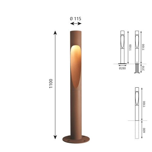 Louis Poulsen Flindt mit Fuß geerdet 110 cm corten