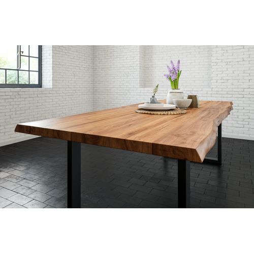 Esstisch Baumkante massiv Akazie natur 240 x 100 schwarz LIAM