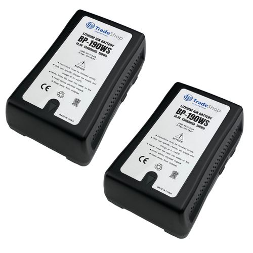 2x Trade-Shop Li-Ion Akku V-Mount 14,4V 13400mAh 190Wh mit D-Tap USB Ausgang für Sony Camcorder ersetzt BP-95WS BP-GL65 BP-GL95 BP-150WS BP-190S