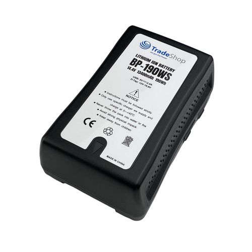 Trade-Shop Li-Ion Akku V-Mount 14,4V 13400mAh 190Wh mit D-Tap USB Ausgang für Sony Camcorder ersetzt BP-95WS BP-GL65 BP-GL95 BP-150WS BP-190S