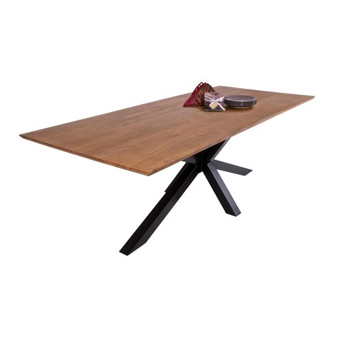 Esstisch 120 x 80 cm Akazie massiv nussbaumfarben Schweizer Kante Spider-Gestell ABBY