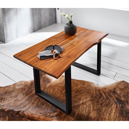 Refurbished Möbelretoure Baumkanten Esstisch Akazie/cognac 120 x 80 cm schwarz ESRA
