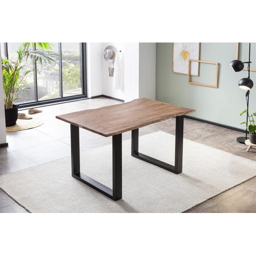 Esstisch Baumkante massiv Akazie stone 120 x 80 schwarz Laurina