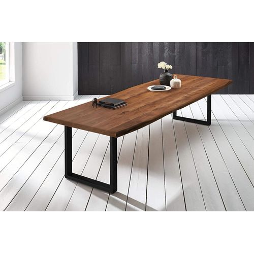Refurbished Möbelretoure Baumkantentisch Esstisch Akazie Nussbaum 260 x 120 cm schwarz Valin