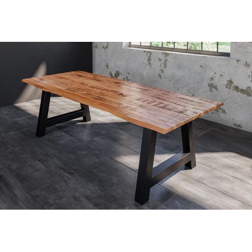 Refurbished Möbelretoure Baumkantentisch Esstisch Mangoholz massiv A-Gestell schwarz 220 x 100 cm DORA